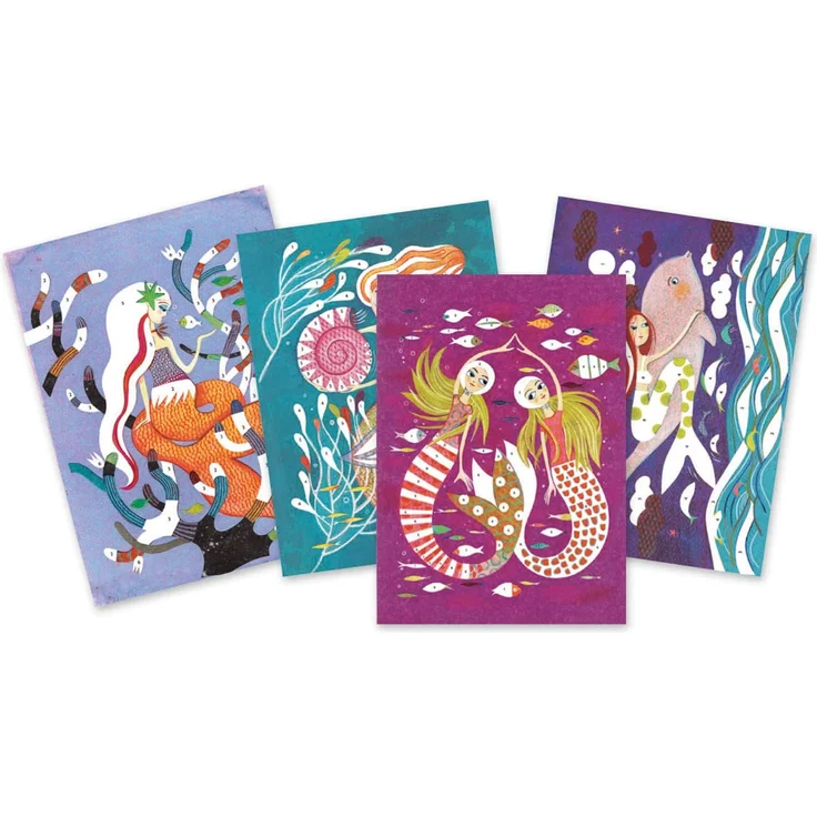 Djeco Glitzersandbilder Meerjungfrauen Mermaids 4 verschiedene Motive Bastelset mit Zubehör – Bild 2