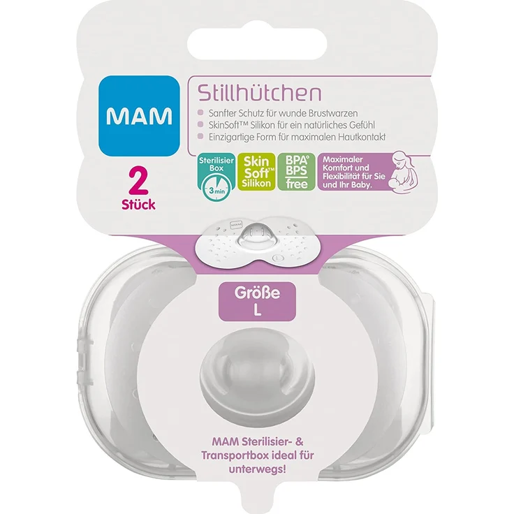 MAM Stillhütchen Größe L (ø 23 mm) im 2er-Set, Brusthütchen zum Schutz beim Stillen, Brustwarzenschutz für maximalen Hautkontakt zwischen Mutter und Kind – Bild 2