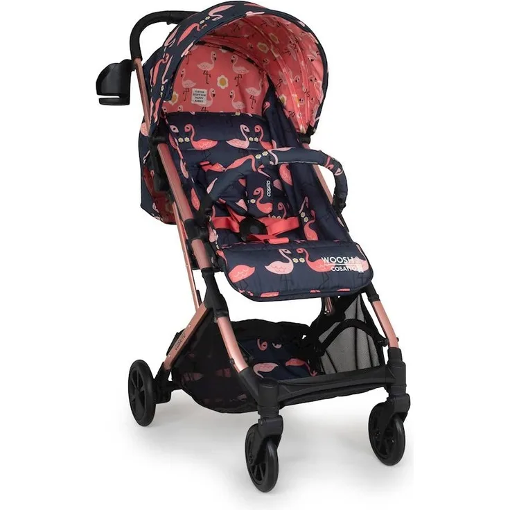 Cosatto Woosh 3 Kinderwagen - leichter Kinderwagen von Geburt bis 25 kg - Einhandklappbar, kompakt, Teleskopgriff, extra großer Einkaufskorb, Getränkehalter & Regenschutz (Pretty Flamingo)