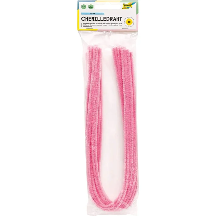folia 77826 - Chenilledraht, Pfeifenputzer, 10 Stück in rosa, Durchmesser 8 mm und 50 cm lang, ideal für Kinder zum Basteln und Gestalten von Tieren, Figuren und anderen Formen – Bild 1