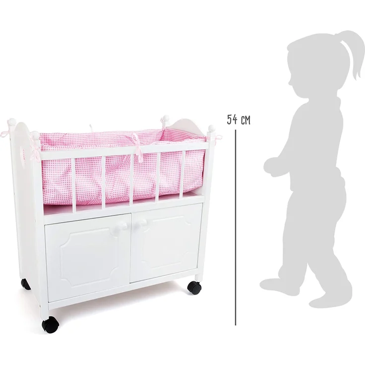 small foot 2875 Puppenbett mit Schrank aus Holz, Puppenbett aus weißem Holz mit rosa Bettumrandung, ab 3 Jahren – Bild 6