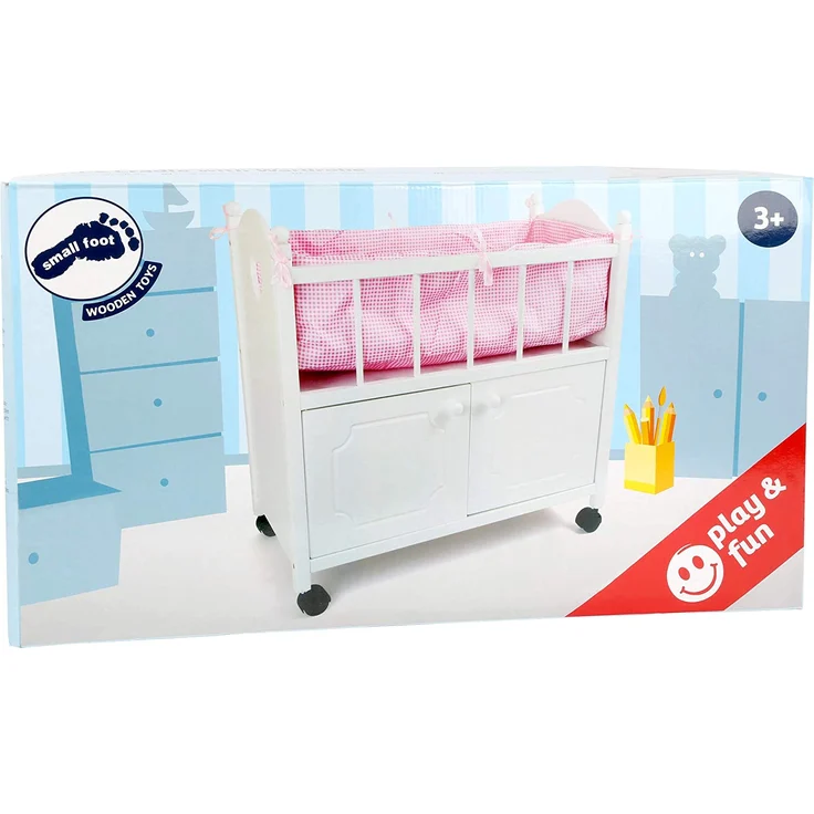 small foot 2875 Puppenbett mit Schrank aus Holz, Puppenbett aus weißem Holz mit rosa Bettumrandung, ab 3 Jahren – Bild 5