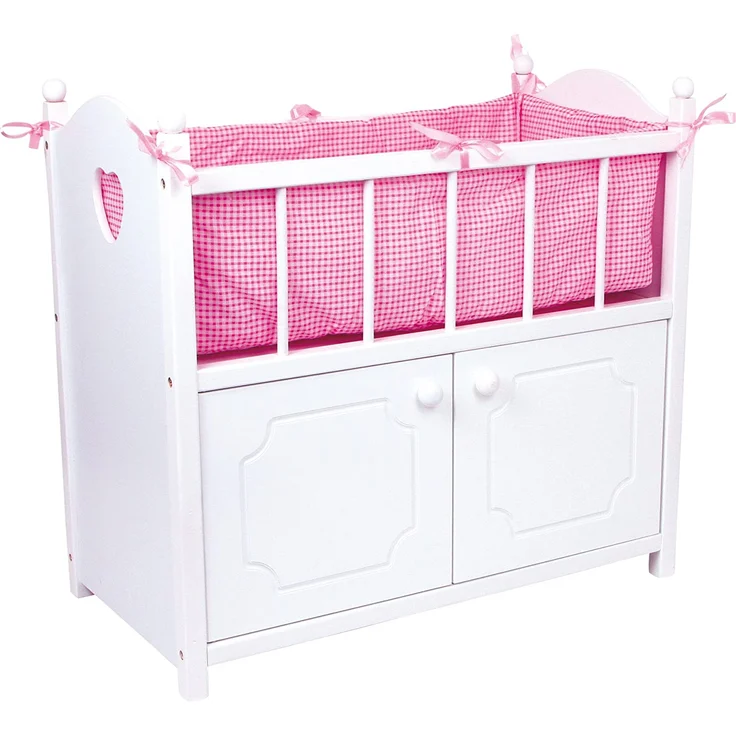 small foot 2875 Puppenbett mit Schrank aus Holz, Puppenbett aus weißem Holz mit rosa Bettumrandung, ab 3 Jahren – Bild 1
