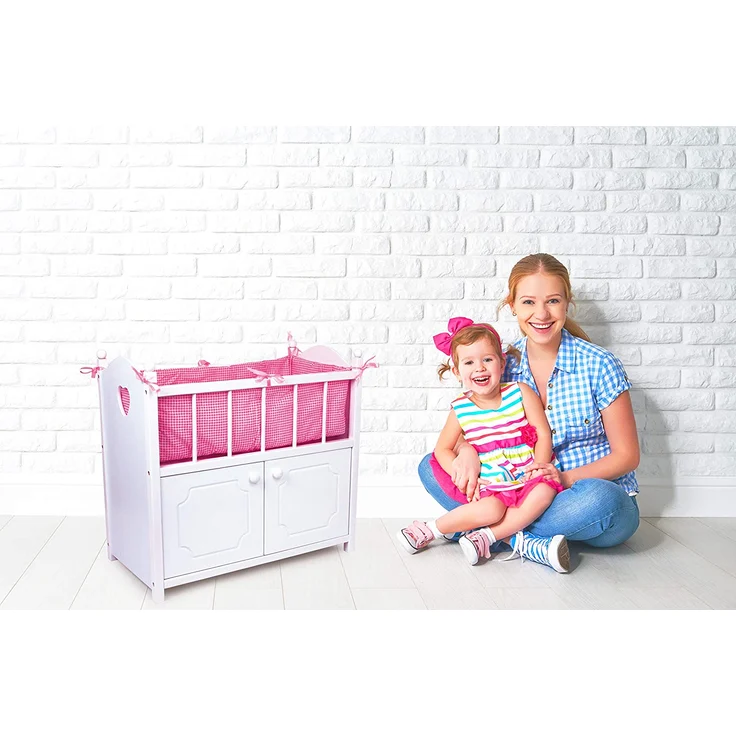 small foot 2875 Puppenbett mit Schrank aus Holz, Puppenbett aus weißem Holz mit rosa Bettumrandung, ab 3 Jahren – Bild 4