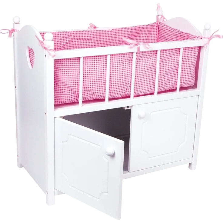 small foot 2875 Puppenbett mit Schrank aus Holz, Puppenbett aus weißem Holz mit rosa Bettumrandung, ab 3 Jahren – Bild 2