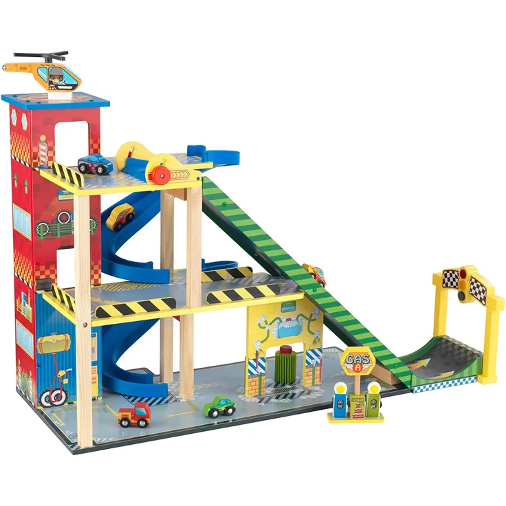 KidKraft 63267 Rennwagen Rennbahn-Set mit Mega-Rampe aus Holz, Bunt