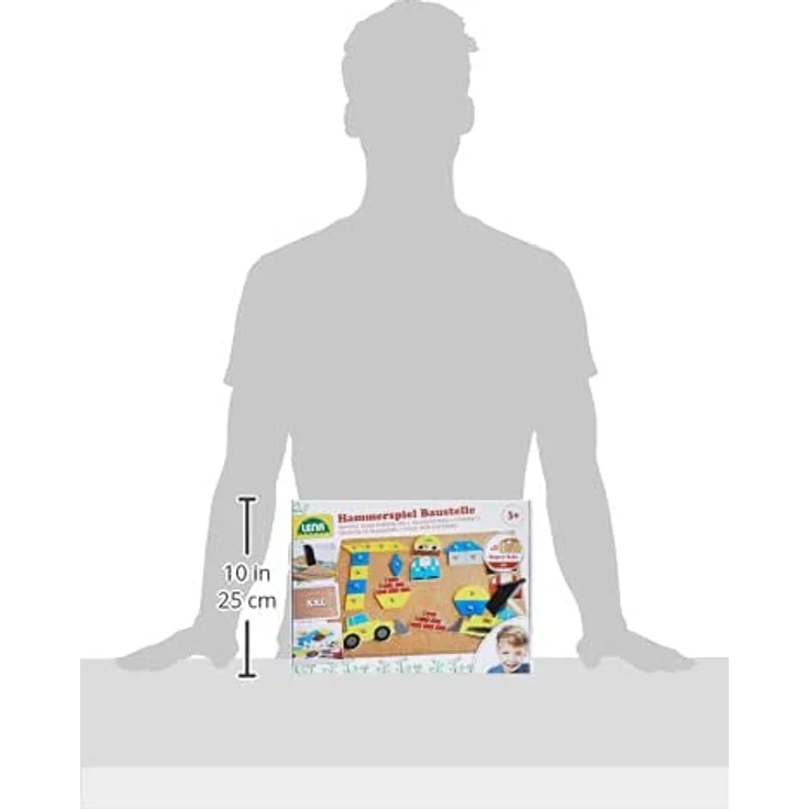 Lena 65828 Hammerspiel, Nagelspiel mit 64 bunten 8 Baustellen Teilen, Grundplatte aus Kork ca. 28 x 19,5 cm, Hammer und Nägel, Klopfspiel für Kinder ab 3 Jahre, Hämmerchenspiel, Mehrfarbig – Bild 10