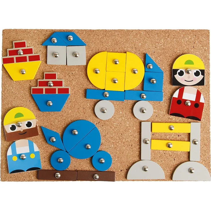 Lena 65828 Hammerspiel, Nagelspiel mit 64 bunten 8 Baustellen Teilen, Grundplatte aus Kork ca. 28 x 19,5 cm, Hammer und Nägel, Klopfspiel für Kinder ab 3 Jahre, Hämmerchenspiel, Mehrfarbig – Bild 4