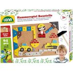 Lena 65828 Hammerspiel, Nagelspiel mit 64 bunten 8 Baustellen Teilen, Grundplatte aus Kork ca. 28 x 19,5 cm, Hammer und Nägel, Klopfspiel für Kinder ab 3 Jahre, Hämmerchenspiel, Mehrfarbig