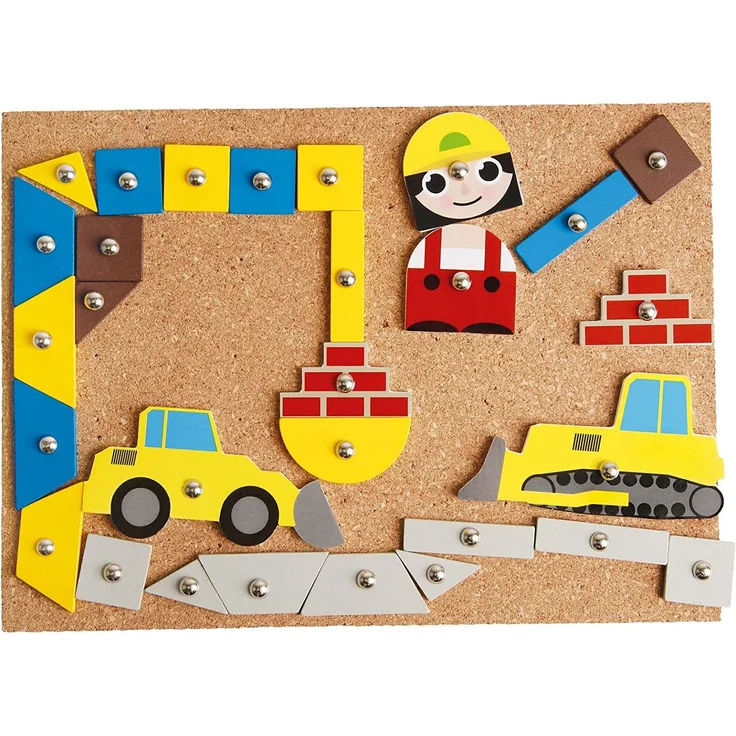 Lena 65828 Hammerspiel, Nagelspiel mit 64 bunten 8 Baustellen Teilen, Grundplatte aus Kork ca. 28 x 19,5 cm, Hammer und Nägel, Klopfspiel für Kinder ab 3 Jahre, Hämmerchenspiel, Mehrfarbig – Bild 3