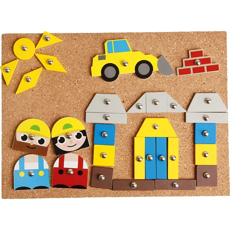Lena 65828 Hammerspiel, Nagelspiel mit 64 bunten 8 Baustellen Teilen, Grundplatte aus Kork ca. 28 x 19,5 cm, Hammer und Nägel, Klopfspiel für Kinder ab 3 Jahre, Hämmerchenspiel, Mehrfarbig – Bild 5