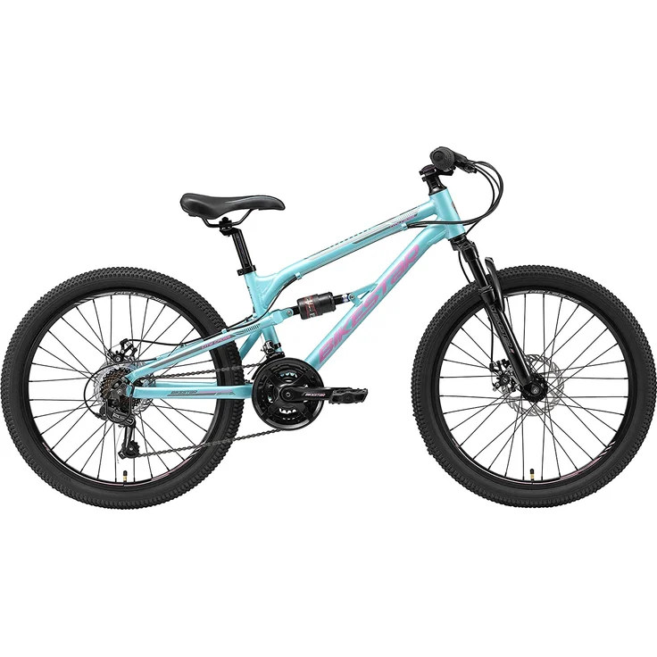 BIKESTAR Alu Kinder Jugend Mountainbike Vollgefedert, 21 Gang Shimano, 24 Zoll ab 9 - 10 Jahre | Fully MTB Scheibenbremse | Blau – Bild 2