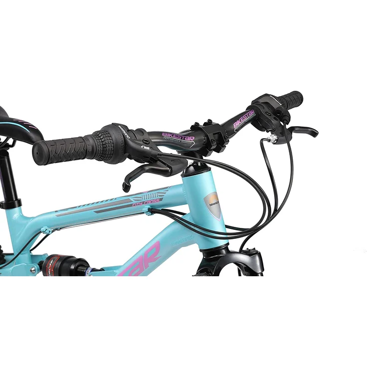 BIKESTAR Alu Kinder Jugend Mountainbike Vollgefedert, 21 Gang Shimano, 24 Zoll ab 9 - 10 Jahre | Fully MTB Scheibenbremse | Blau – Bild 6
