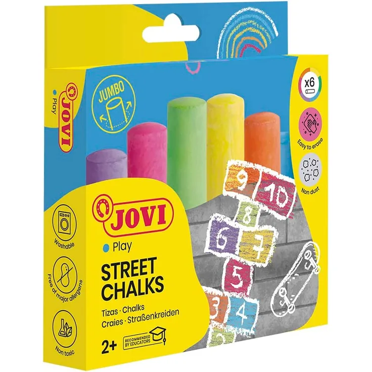 Jovi Straßenkreide Classcolor, staubarm, sehr gute Farbabgabe, leicht abwischbar, Durchmesser 2,0,cm, 6 Stück in einer einer Schachtel