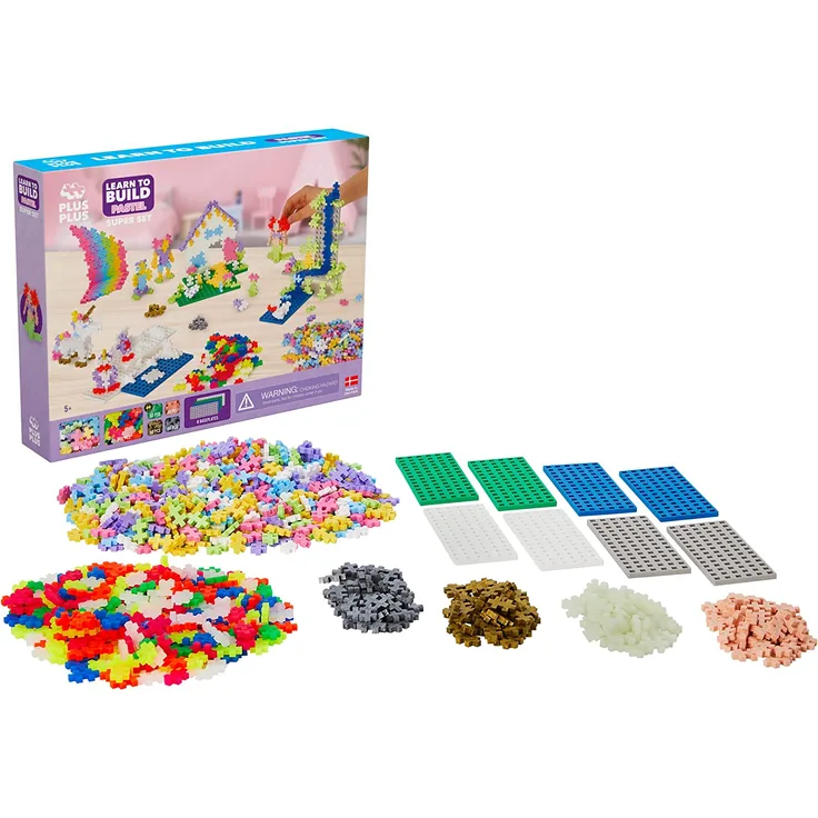 Plus-Plus 9603812 Mini Geniales Konstruktionsspielzeug, Learn to Build Super Pastel Bausteine-Set, 1200 Teile, bunt