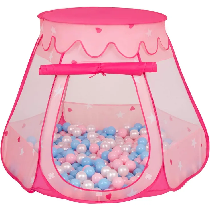 Selonis Baby Spielzelt Mit Plastikbällen Zelt 105X90cm/100 Bälle Plastikkugel Kinder, Pink:Babyblau-Puderrosa-Perle