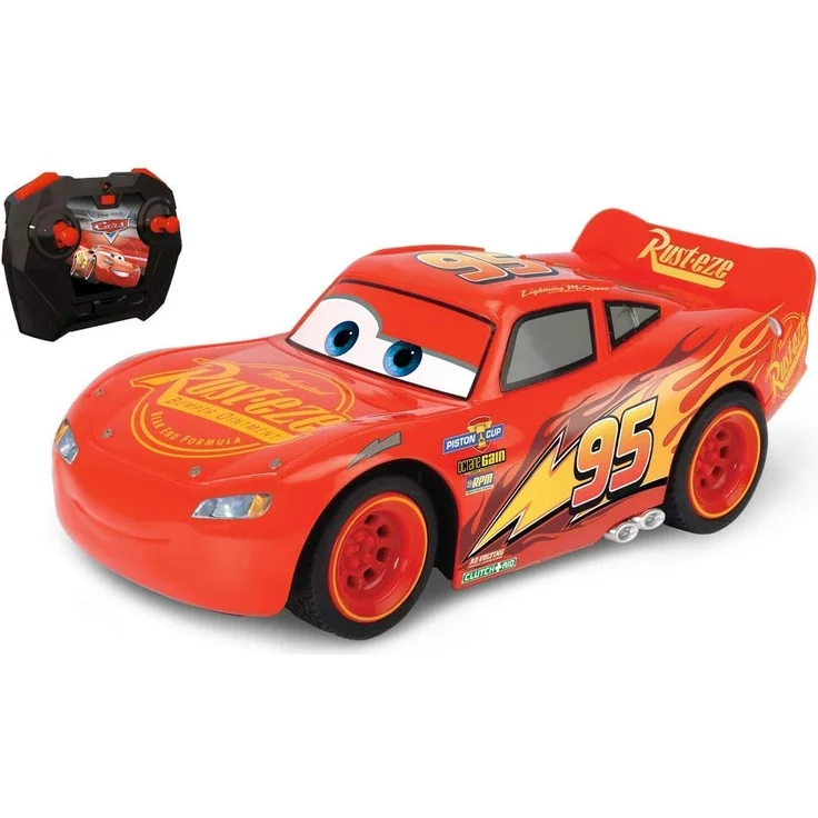 Dickie Toys 203084028 Cars 3 Lightning McQueen Turbo Racer, RC, ferngesteuertes Auto mit 2-Kanal Fernbedienung, Spielzeugauto mit Turbofunktion, USB Ladefunktion, inkl. Batterien, Maßstab 1:24, 17 cm – Bild 1