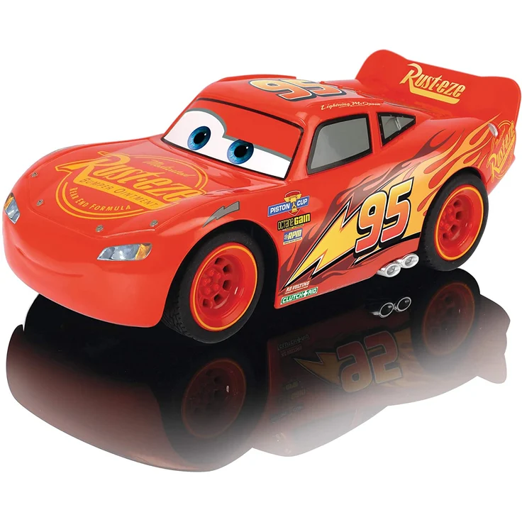 Dickie Toys 203084028 Cars 3 Lightning McQueen Turbo Racer, RC, ferngesteuertes Auto mit 2-Kanal Fernbedienung, Spielzeugauto mit Turbofunktion, USB Ladefunktion, inkl. Batterien, Maßstab 1:24, 17 cm – Bild 2