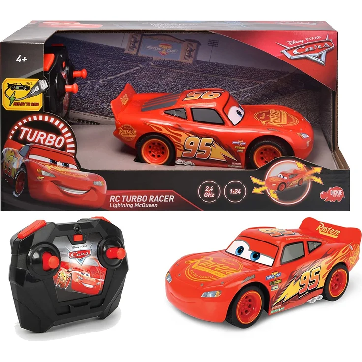 Dickie Toys 203084028 Cars 3 Lightning McQueen Turbo Racer, RC, ferngesteuertes Auto mit 2-Kanal Fernbedienung, Spielzeugauto mit Turbofunktion, USB Ladefunktion, inkl. Batterien, Maßstab 1:24, 17 cm – Bild 7