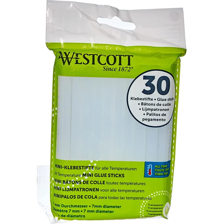 Westcott Mini-Klebesticks I Set: 30 Stück I 7mm Durchmesser I 102 mm lang I transparent I Patronen für Heißklebepistole I E-16837 00, 7 mm – Bild 4