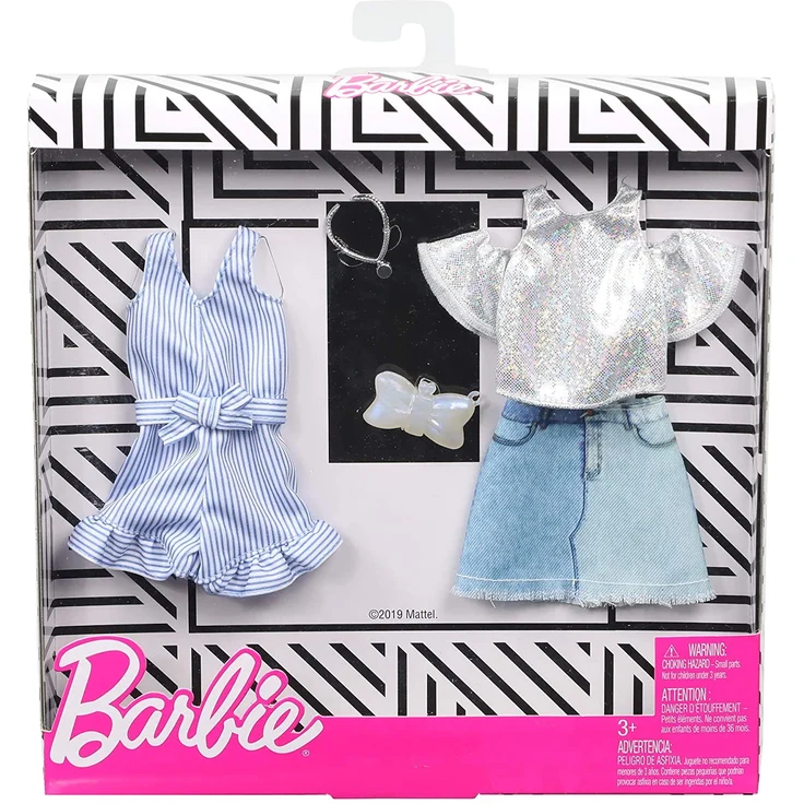 Barbie GHX56 - Fashions 2er-Pack Moden Denim and Sparkle, 2 Outfits und 2 Accesoires für die Barbie Puppe – Bild 1