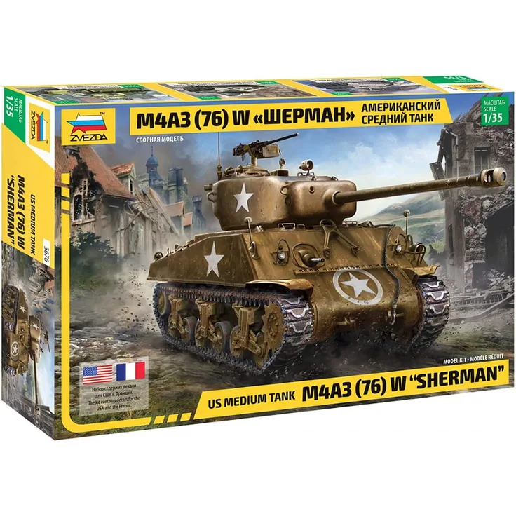 Zvezda 3676 1:35 M4A3 (76) W Sherman-Modellbausatz,Plastikbausatz, Bausatz zum Zusammenbauen, detaillierte Nachbildung, unlackiert