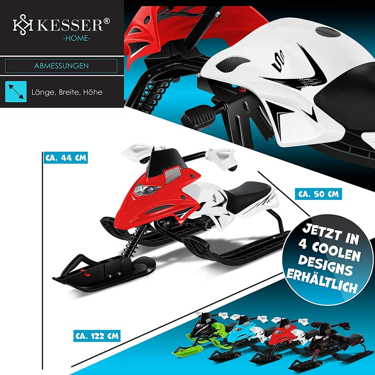 KESSER® Lenkschlitten mit 2 Fußbremsen | Automatisches Zugseil | Federung | Kufenlenkung | Bob Kinderschlitten Rodel Schlitten | Skiboblenkschlitten | Rot – Bild 7