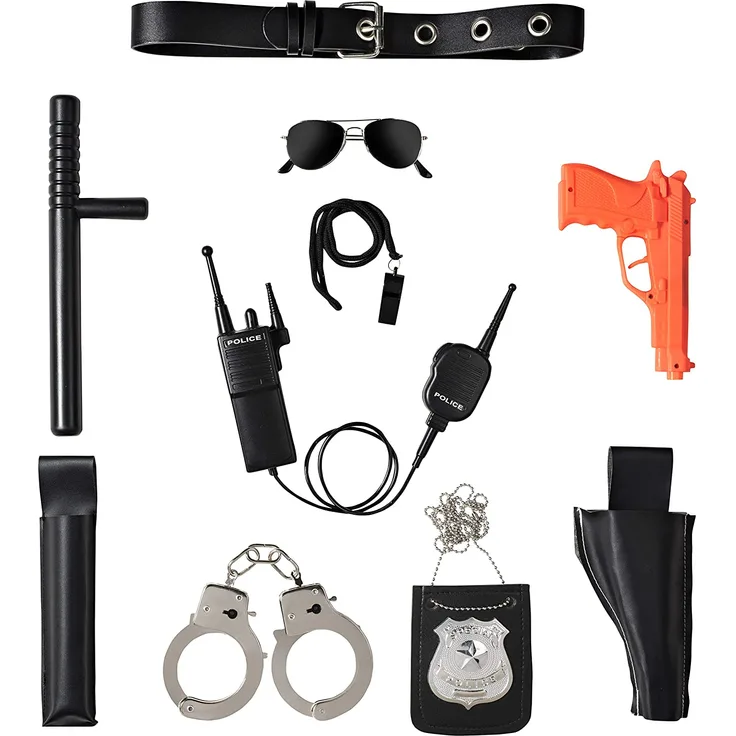 Dress Up America Police Accessory Role Play Set enthält Pistole, Handschellen, Polizeiabzeichen und mehr, robuste Kunststoffkonstruktion, ultimative All-in-One-Polizeizubehör-Rollenspielset für Kinder