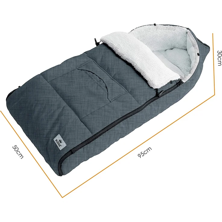 KIDIZ® Babyfußsack Baby Fußsack Winterfußsack Babyschale mit Reißverschluss Kuschelsack Babydecke Kinderwagen waschbar verschließbarer Kopfteil ,Tasche, passend für alle Kinderwagen Jeans Grau – Bild 7