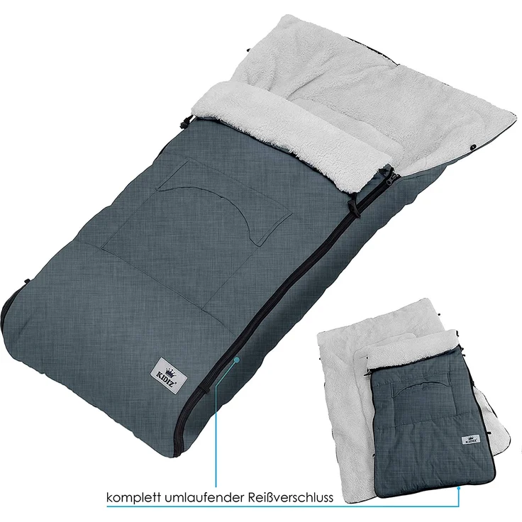 KIDIZ® Babyfußsack Baby Fußsack Winterfußsack Babyschale mit Reißverschluss Kuschelsack Babydecke Kinderwagen waschbar verschließbarer Kopfteil ,Tasche, passend für alle Kinderwagen Jeans Grau – Bild 4