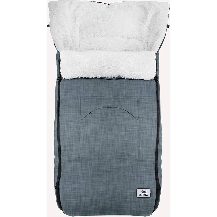 KIDIZ® Babyfußsack Baby Fußsack Winterfußsack Babyschale mit Reißverschluss Kuschelsack Babydecke Kinderwagen waschbar verschließbarer Kopfteil ,Tasche, passend für alle Kinderwagen Jeans Grau – Bild 2