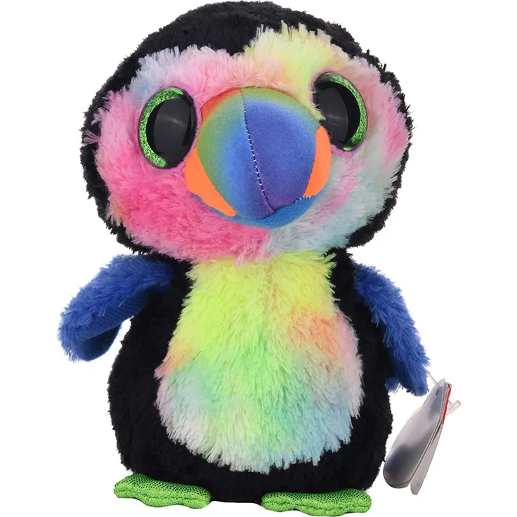 TY Toucan 36870 Beaks, Tukan mit Glitzeraugen, Beanie Boo's, Plüsch, 15 cm, Mehrfarbig