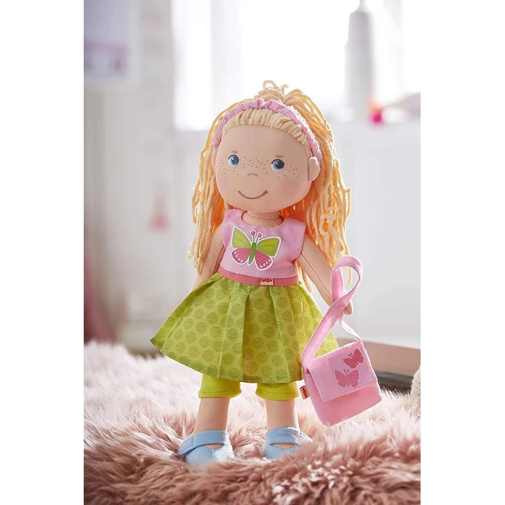 HABA 304253 - Kleiderset Schmetterling, Set aus Kleid, Hose, Handtasche und Haarband, Puppenzubehör für alle 30 cm großen HABA-Puppen, ab 18 Monaten – Bild 2