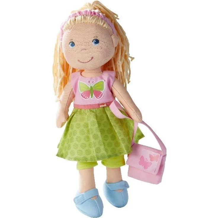 HABA 304253 - Kleiderset Schmetterling, Set aus Kleid, Hose, Handtasche und Haarband, Puppenzubehör für alle 30 cm großen HABA-Puppen, ab 18 Monaten – Bild 4