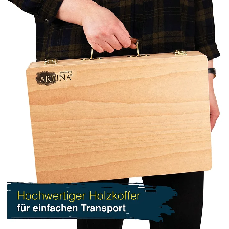 Artina 127tlg XXL Malset Bologna im edlen Malkoffer aus Holz - Acrylfarben Set, Buntstifte Set, Wasserfarben, Ölpastelle, Bleistifte UVM. – Bild 4