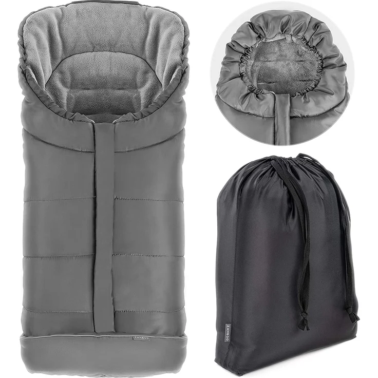 Zamboo Fußsack für Joie Buggy Sportwagen (passend für Litetrax, Mytrax, Chrome) - Winterfußsack für Kinderwagen, mit Reflektor, Kapuzenfunktion & Tasche - Grau – Bild 1