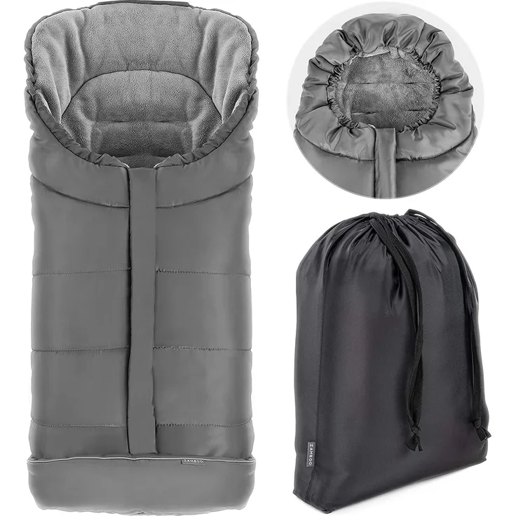 Zamboo Fußsack für Joie Buggy Sportwagen (passend für Litetrax, Mytrax, Chrome) - Winterfußsack für Kinderwagen, mit Reflektor, Kapuzenfunktion & Tasche - Grau