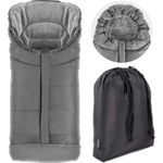 Zamboo Fußsack für Joie Buggy Sportwagen (passend für Litetrax, Mytrax, Chrome) - Winterfußsack für Kinderwagen, mit Reflektor, Kapuzenfunktion & Tasche - Grau