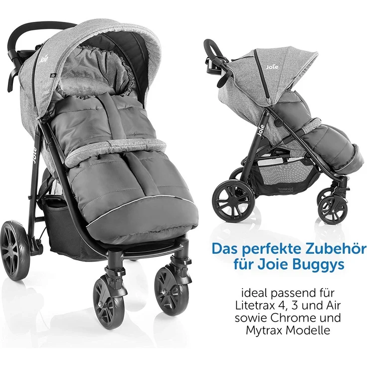 Zamboo Fußsack für Joie Buggy Sportwagen (passend für Litetrax, Mytrax, Chrome) - Winterfußsack für Kinderwagen, mit Reflektor, Kapuzenfunktion & Tasche - Grau – Bild 2