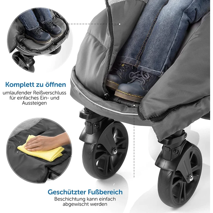 Zamboo Fußsack für Joie Buggy Sportwagen (passend für Litetrax, Mytrax, Chrome) - Winterfußsack für Kinderwagen, mit Reflektor, Kapuzenfunktion & Tasche - Grau – Bild 5