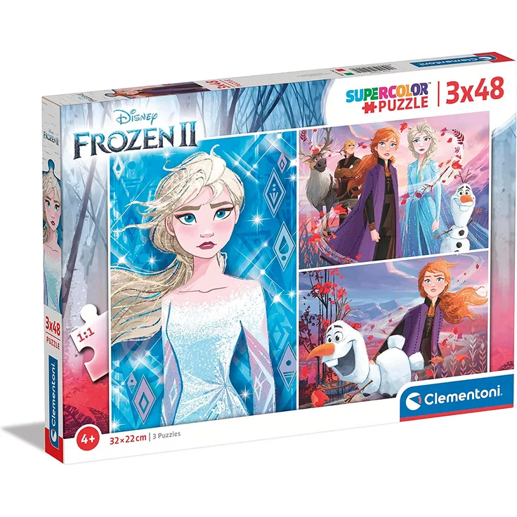 Clementoni 25240 Clementoni-25240-Supercolor Disney Frozen 2-3 x 48 Teile, Puzzle für Kinder, Mehrfarben