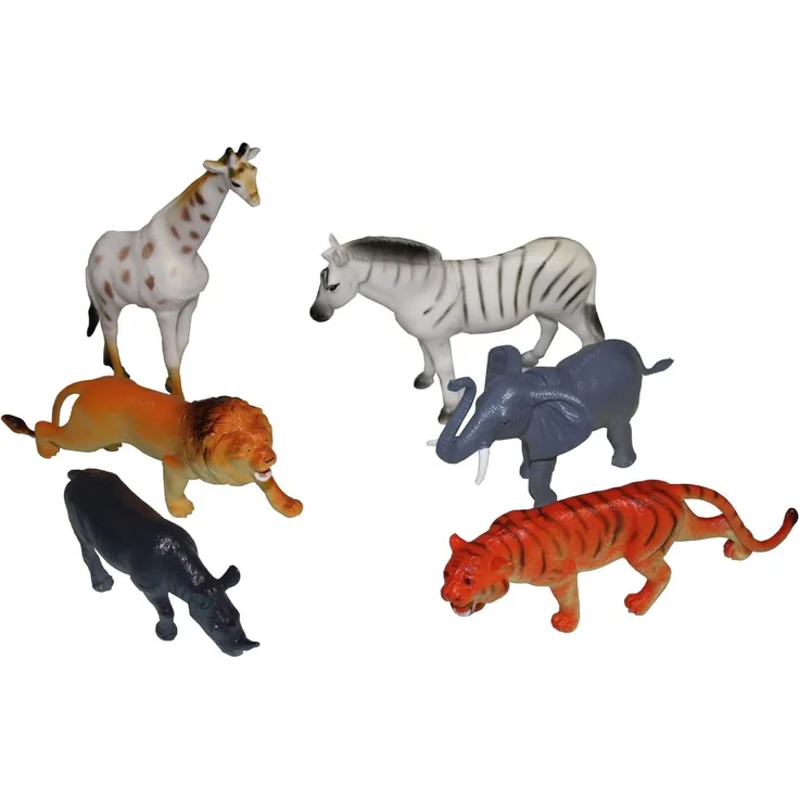 Idena 4329901 - 6 Zootiere im Beutel, ca. 15 cm, aus Kunststoff