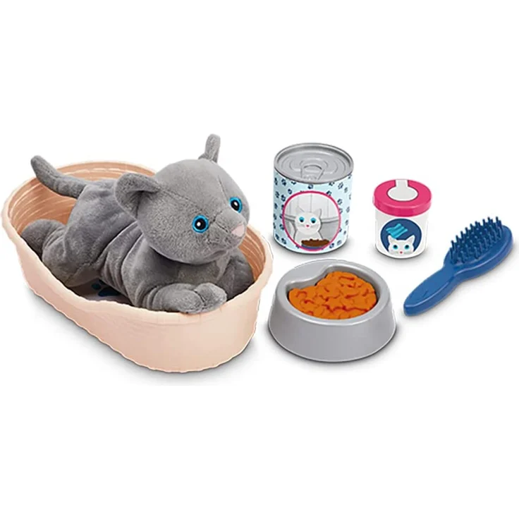 Stoffkatze mit Körbchen und Zubehör – Bild 1