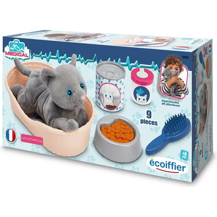 Stoffkatze mit Körbchen und Zubehör – Bild 2