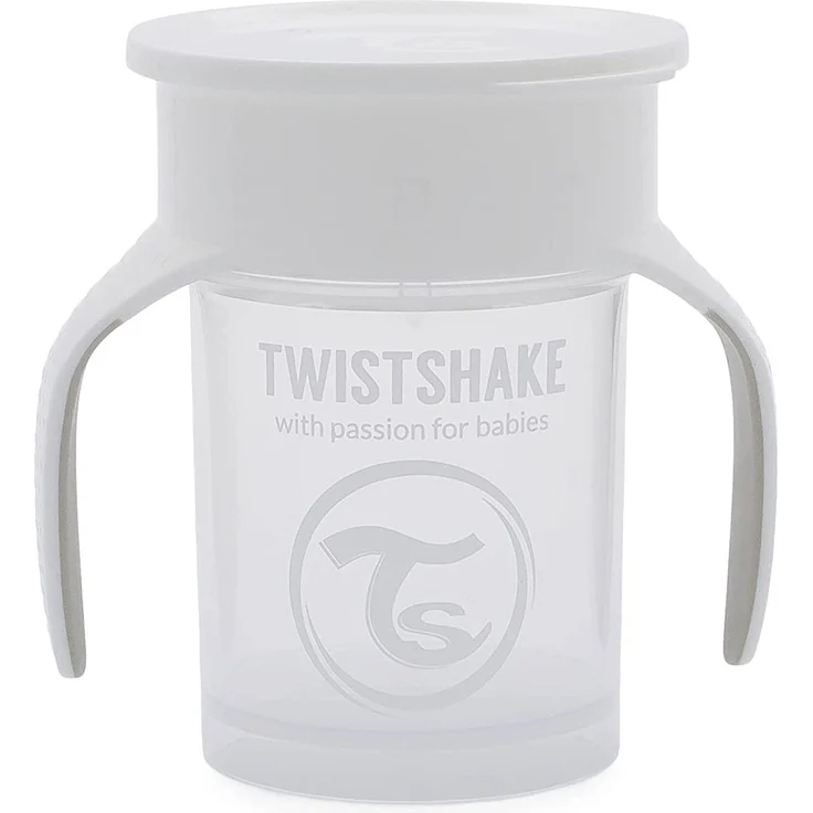 Twistshake 360 Cup Trinklernbecher Kinder mit Griffen 230 ml, Schnabeltasse Baby, auslaufsicherer 360°-Trinkrand, BPA Frei, 6+ Monate, Weiß – Bild 1