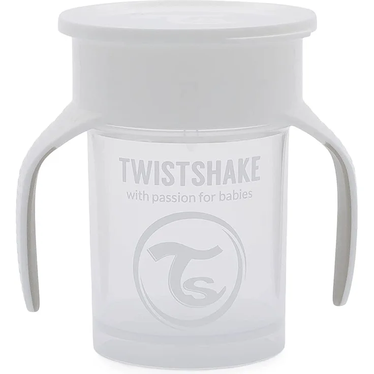 Twistshake 360 Cup Trinklernbecher Kinder mit Griffen 230 ml, Schnabeltasse Baby, auslaufsicherer 360°-Trinkrand, BPA Frei, 6+ Monate, Weiß