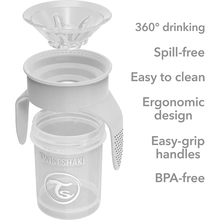 Twistshake 360 Cup Trinklernbecher Kinder mit Griffen 230 ml, Schnabeltasse Baby, auslaufsicherer 360°-Trinkrand, BPA Frei, 6+ Monate, Weiß – Bild 2