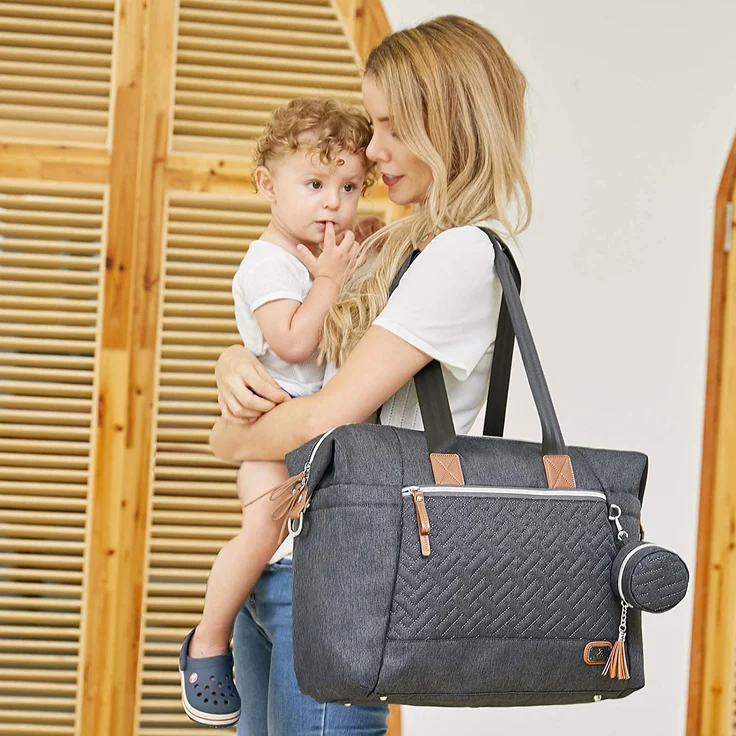 Wickeltasche - Dikaslon Große Windeltaschen für Mama und Papa - stilvolle Reisetasche mit Schnullerhalter und Wickelauflage (Dunkelgrau) - Preisvergleich – Bild 6