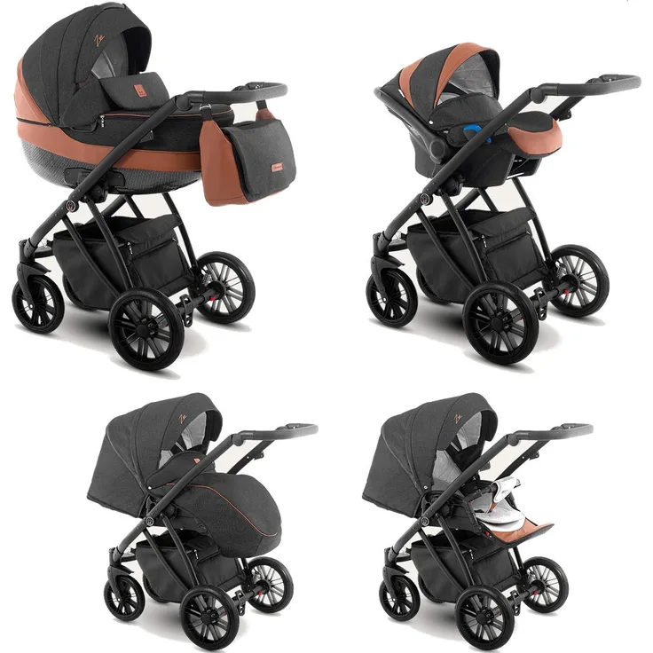Lux4Kids Kinderwagen 2in1 3in1 Isofix Buggy Autositz 6 Farben Gratis Zubehör Zoe Carbon Brown ZEO-3 4in1 Autositz +Isofix