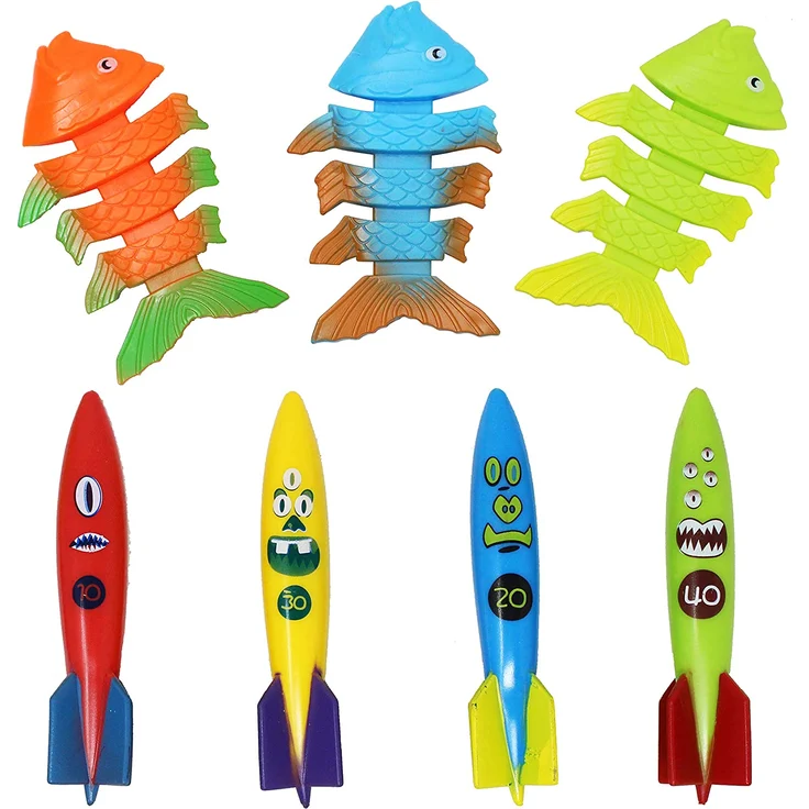 JOYIN 30 Stück Tauchen Spielzeug Unterwasser, Kinder Tauchspielzeug Set: 5 Tauchstäbe, 6 Tauchringe, 5 Piratenschätze, 4 Toypedo Banditen, 3 Algenspielzeug, 3 Fischspielzeug, 4 Krake – Bild 7